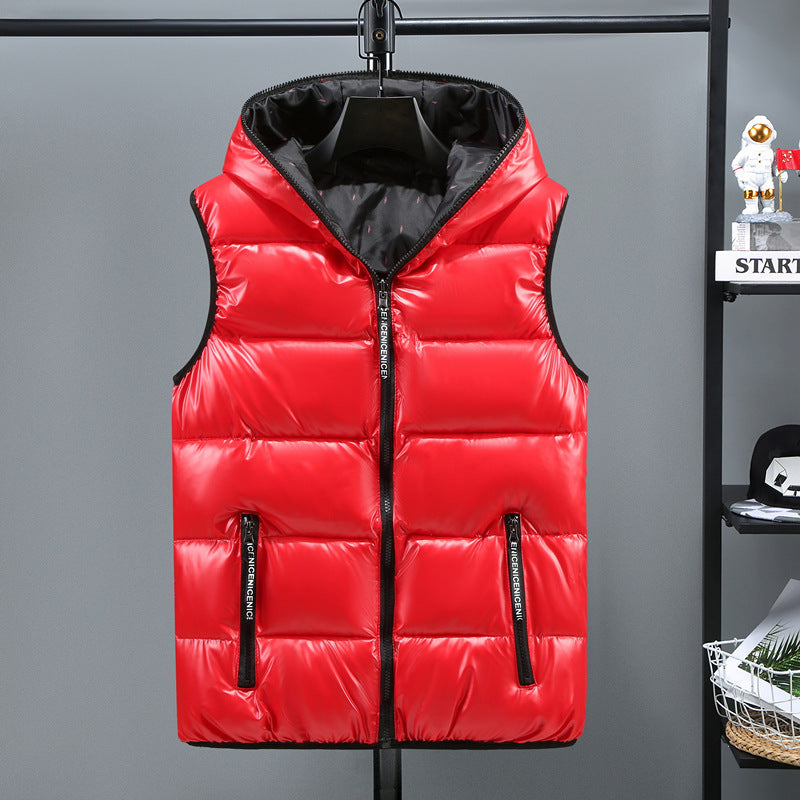 Shiny Down Cotton Vest With Hood