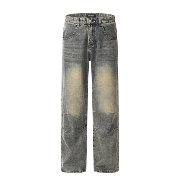 Washed Yellow Worn Jeans Men