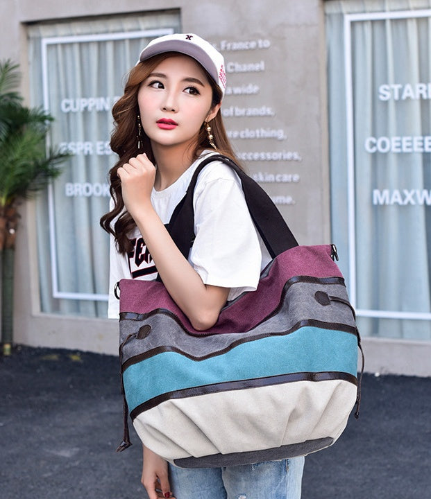 Splicing cross-striped striped handbag
