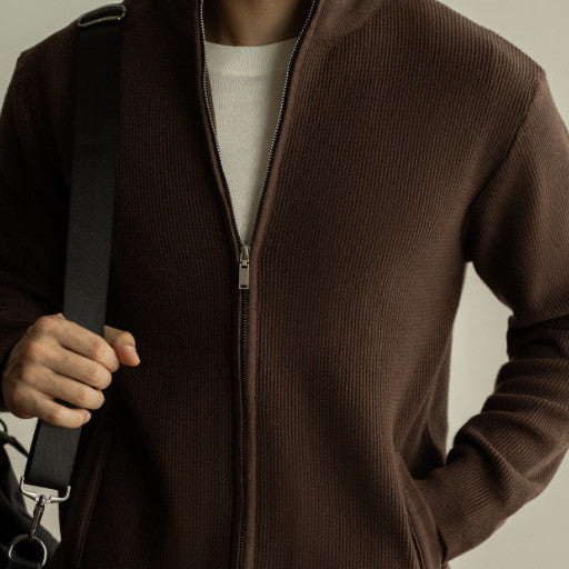 Men's Breathable Zipper Casual Stand Collar Sweater