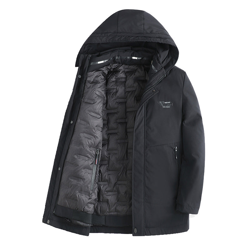 Detachable Liner Men's Hooded Mid-length Down Jacket