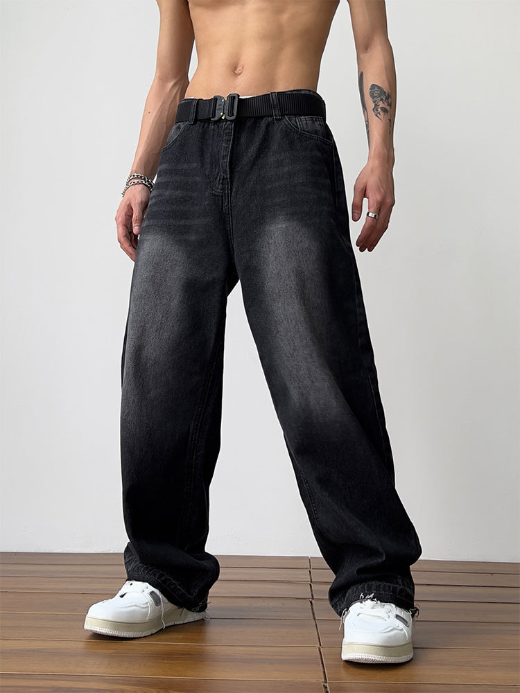 Loose Black Wide-leg Mop Trousers