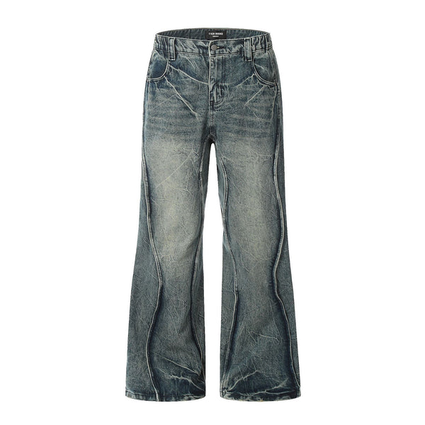 Wave Line Loose Wide Leg Jeans For Men