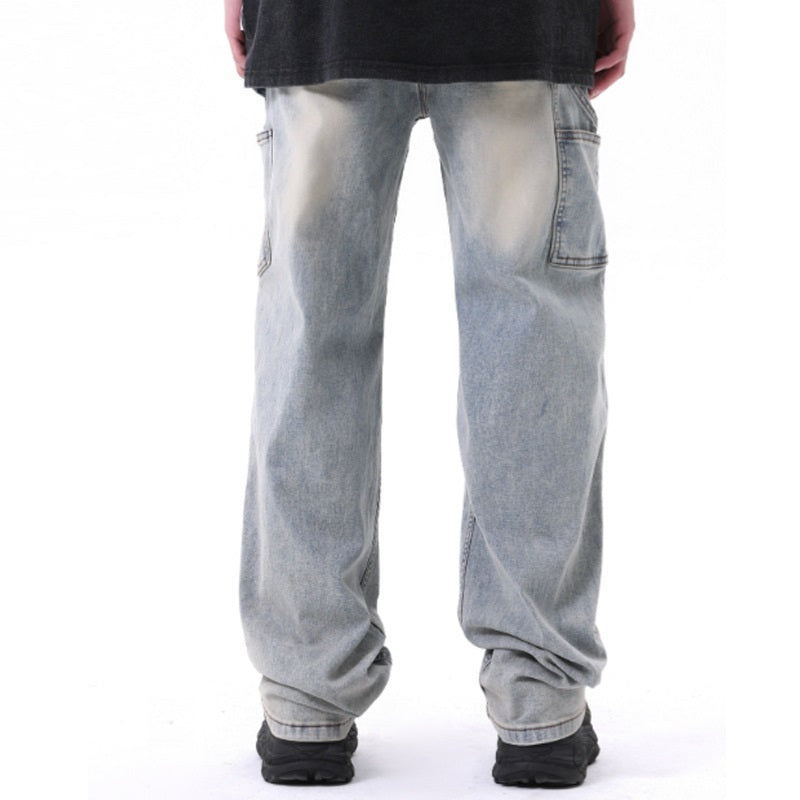 American High Street Men's And Women's Washed Blue Jeans