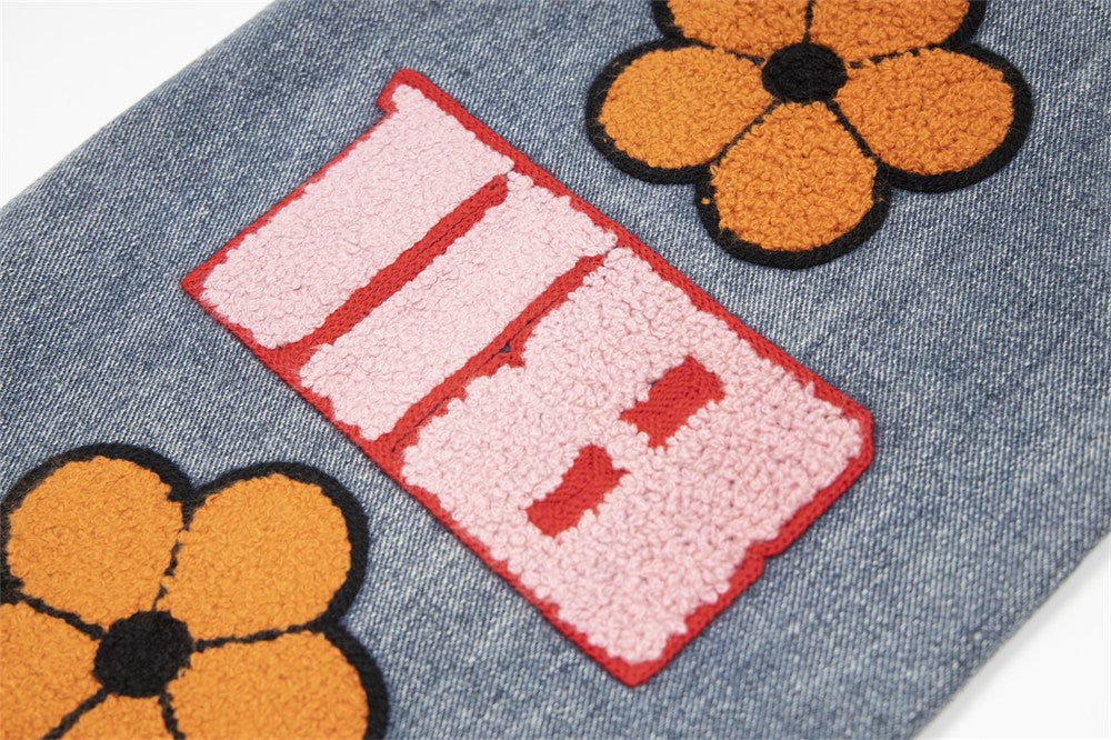 Embroidery Small Flower Straight Jeans For Men