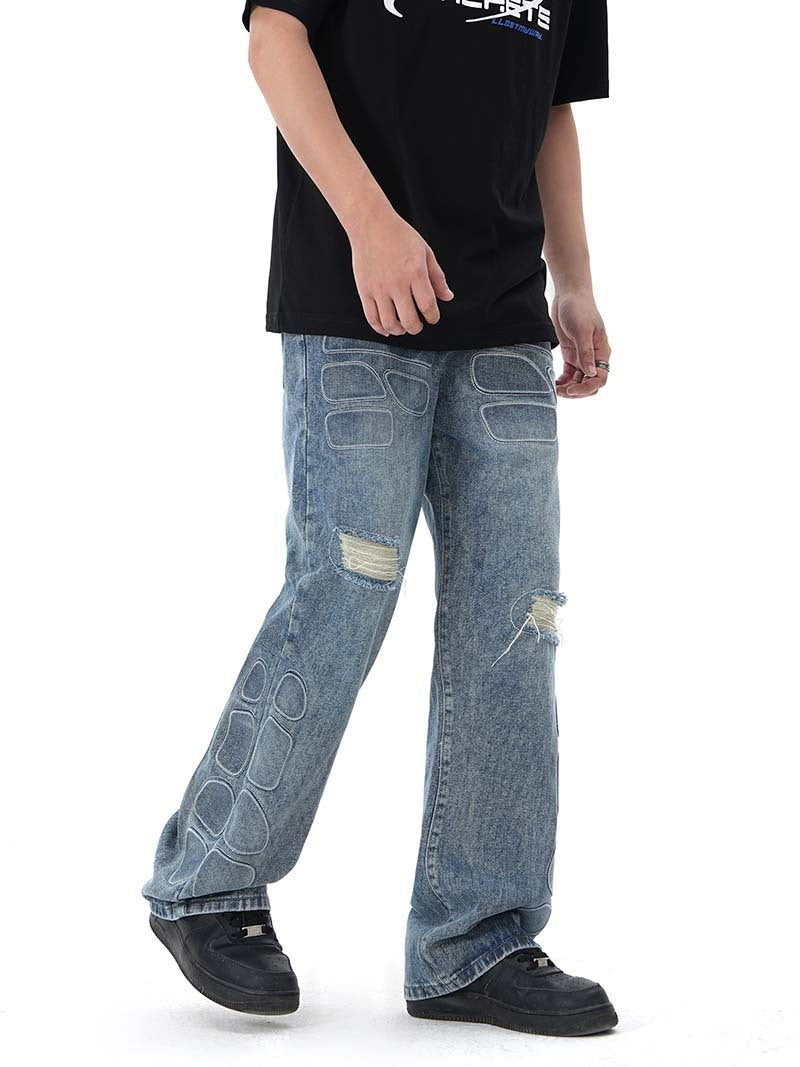 American-style Retro Street Washed Wide-leg Jeans For Men