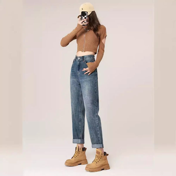 Autumn And Winter High Waist Harem Jeans Women
