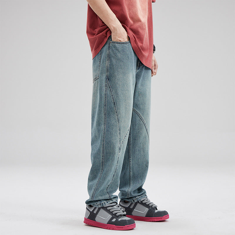 American Retro Fashion Stitching Jeans Men