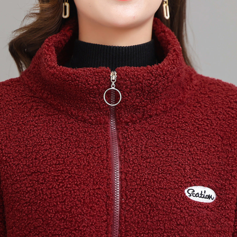 Women's Winter Clothes Fleece-lined Thickened Cotton-padded Clothes Middle-aged And Elderly Women's Cashmere Warm Top