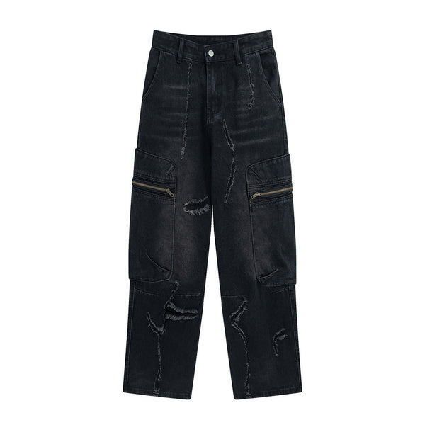 Scrape Ripped Wide-legged Jeans For Men