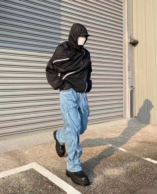 Retro Street Hip Hop Style Irregular Pleated Jeans