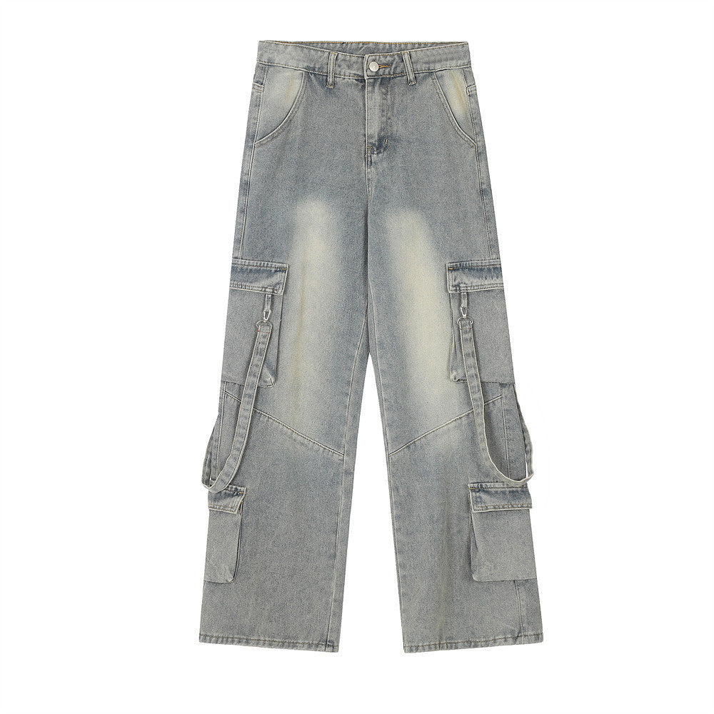 Fashion Personality Multi-pocket Workwear Jeans Men