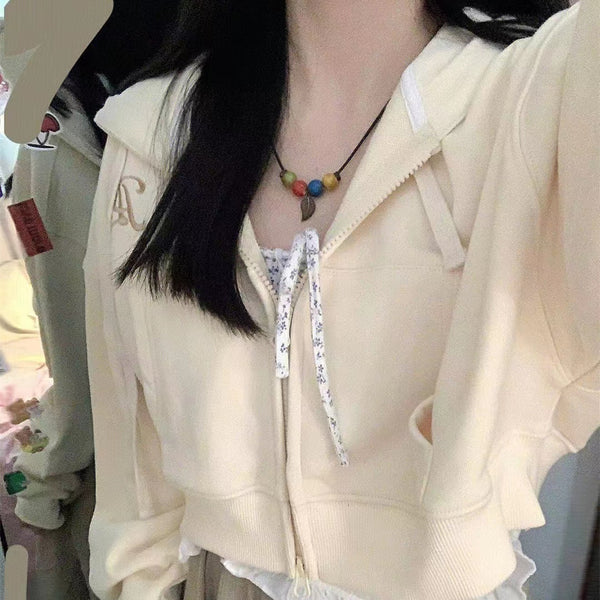 Short Hooded Jacket Women Loose Hundred Zipper