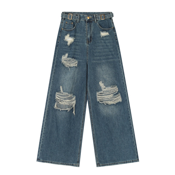 Fashion Wash Hole Wide-leg Jeans Men