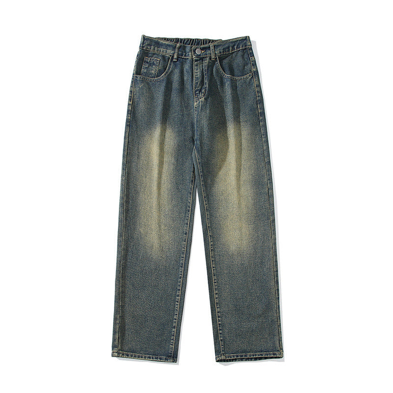 Fashion American Yellow Mud Dyed Jeans Men