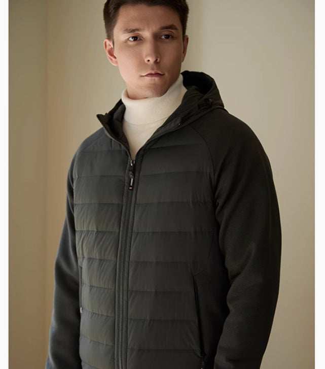 Men's Thin Hooded Stitching Down Jacket