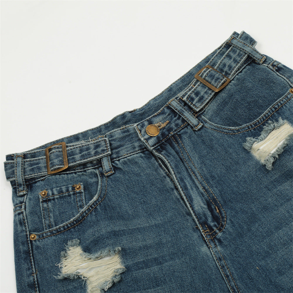 Fashion Wash Hole Wide-leg Jeans Men