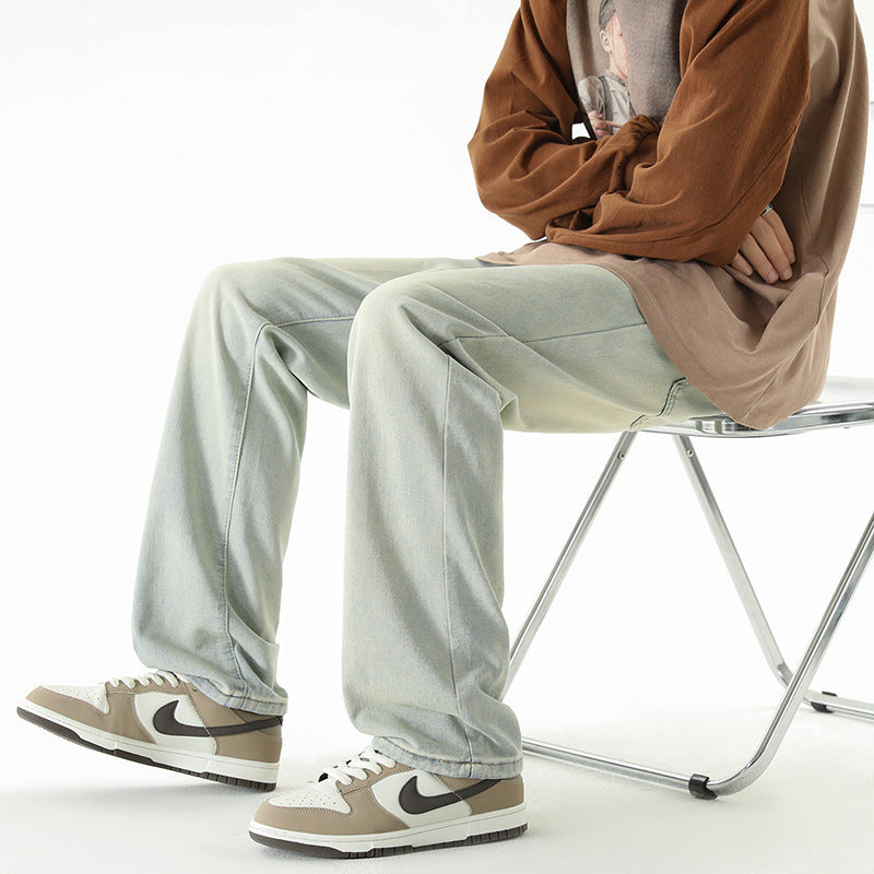 American Washed Distressed Yellow Mud Dyed Jeans For Men