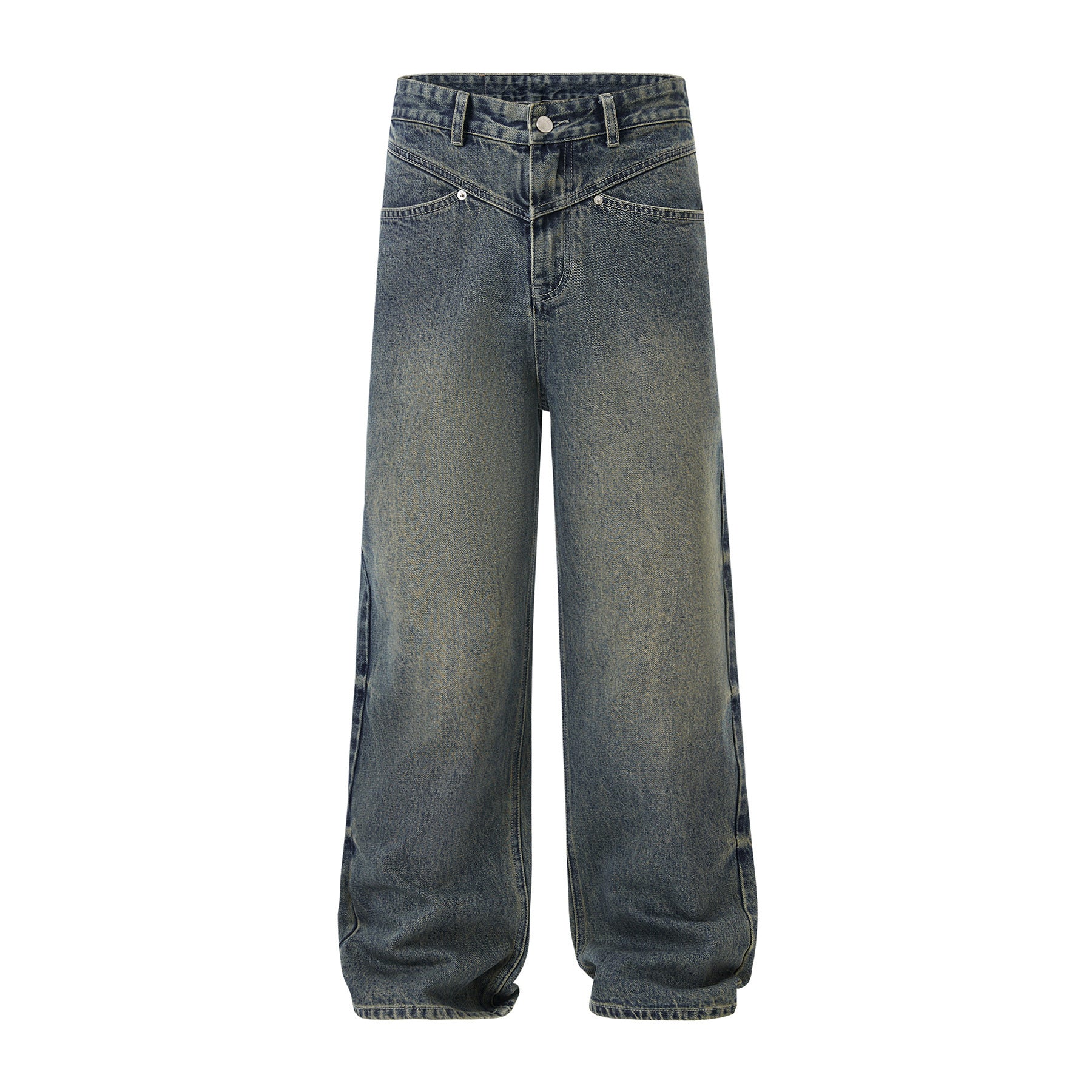 American Retro Washed Decorative Flower Jeans For Men