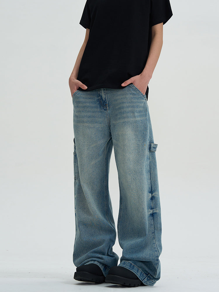 Washed Jeans Loose Wide Leg Straight Mop Trousers
