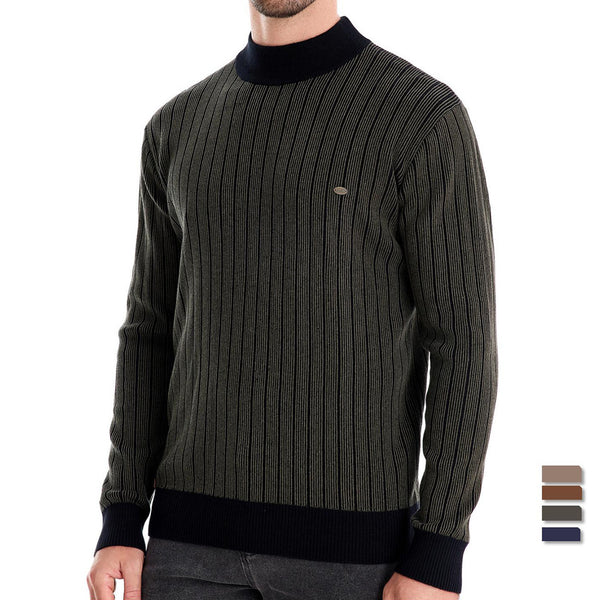 Half Turtleneck Slim Striped Top Fashion Men's Pullovers