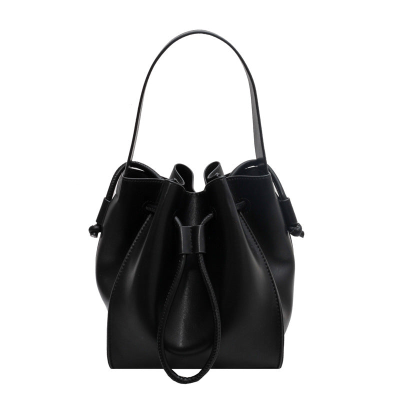 Solid Color Pleated Drawstring Handbag