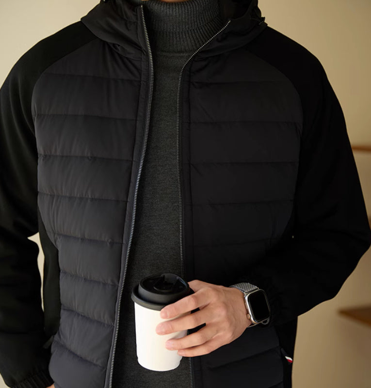 Men's Thin Hooded Stitching Down Jacket