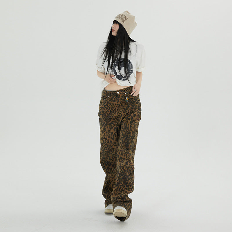 Leopard Jeans Wide Leg Loose Women