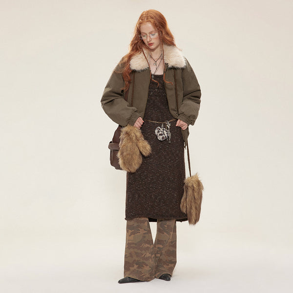 New Winter Cotton Dress Coat Detachable Fur Collar