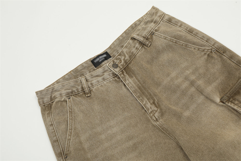 Fashion Waste Soil Pleated Cargo Jeans Men