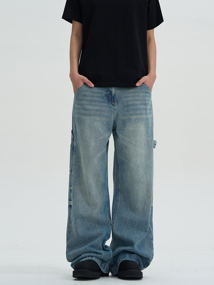 Washed Jeans Loose Wide Leg Straight Mop Trousers