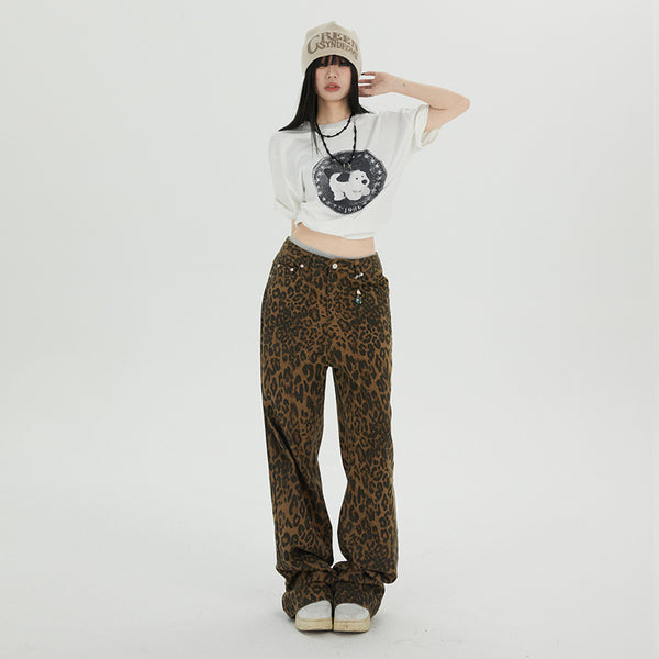 Leopard Jeans Wide Leg Loose Women