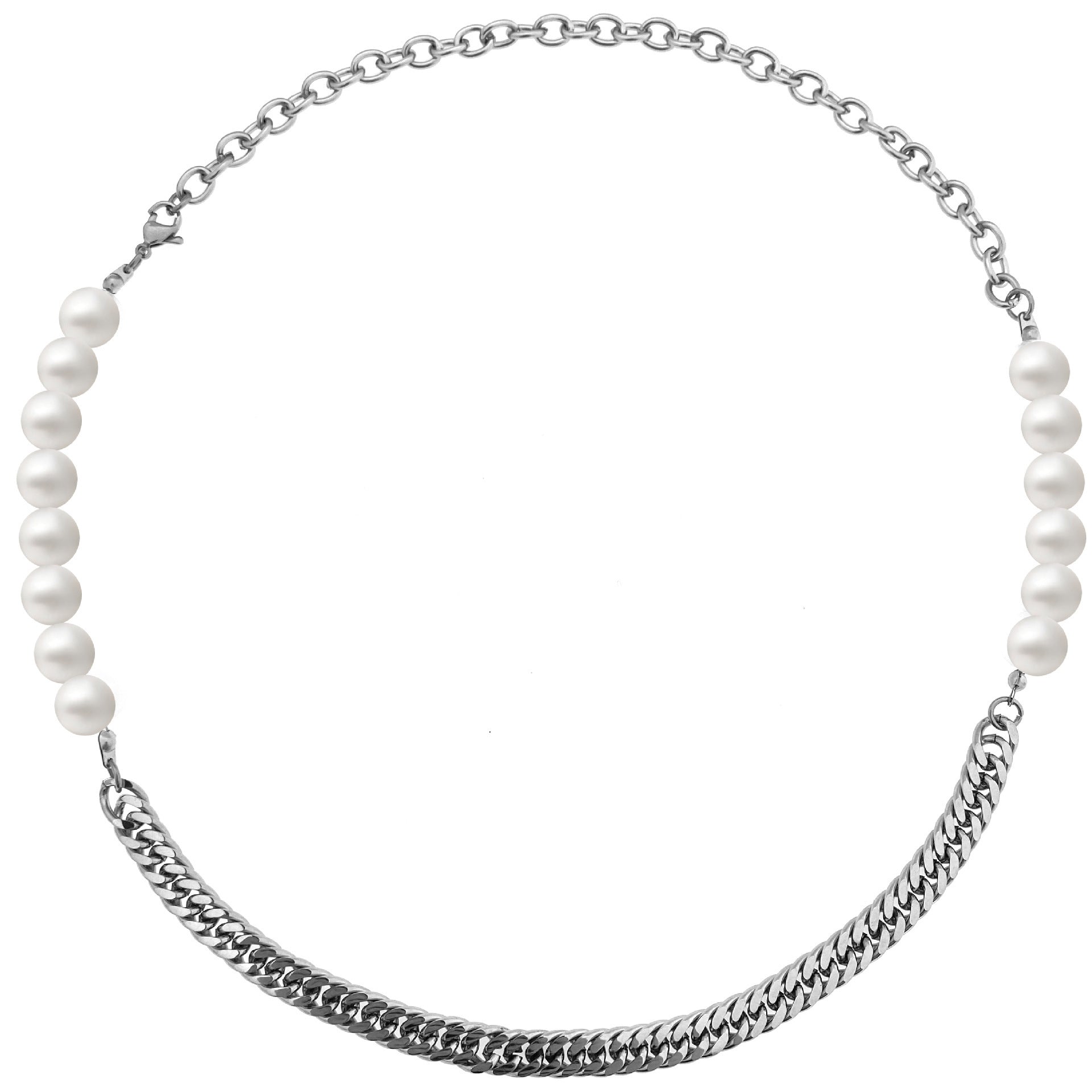 Hip Hop Titanium Steel Stitching Pearl Necklace For Men And Women Trendy Ins Cold Style Sweater Chain Niche Design Accessories