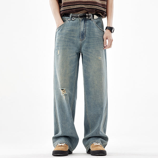 Fashion American Straight Ripped Jeans Men