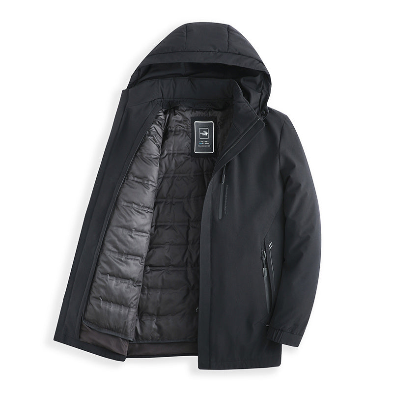 Detachable Liner Men's Hooded Mid-length Down Jacket