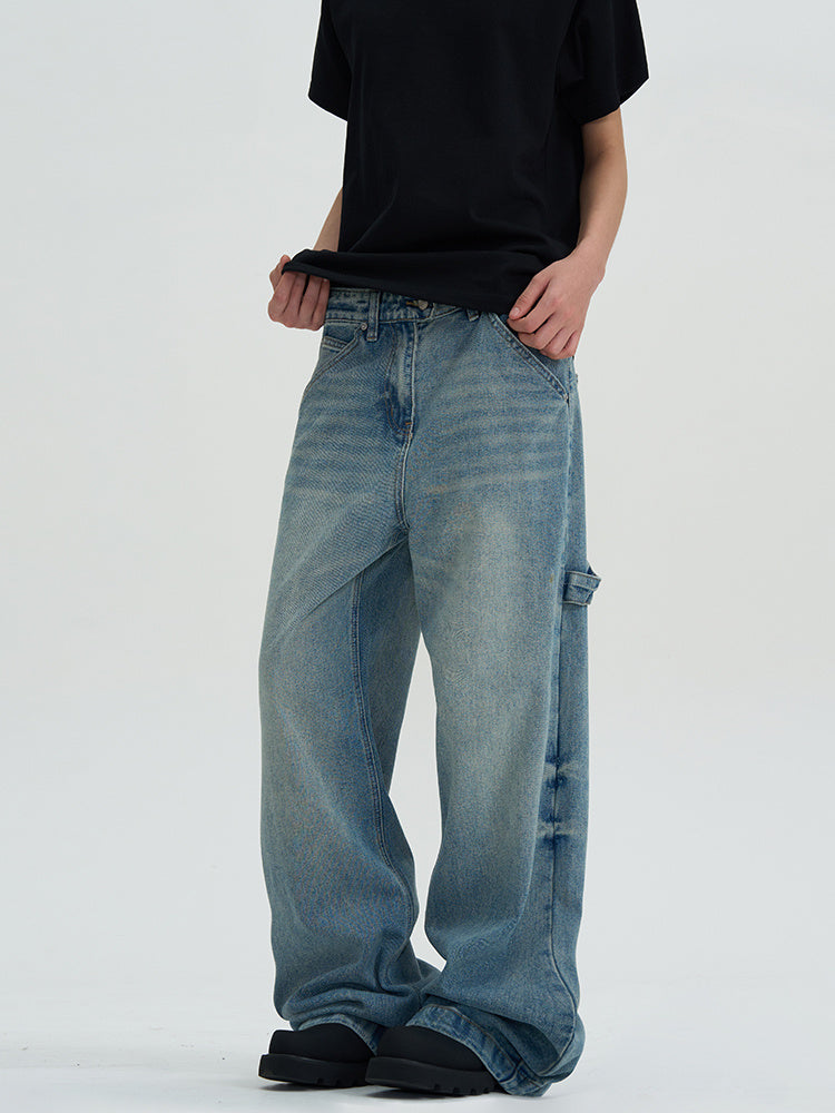 Washed Jeans Loose Wide Leg Straight Mop Trousers