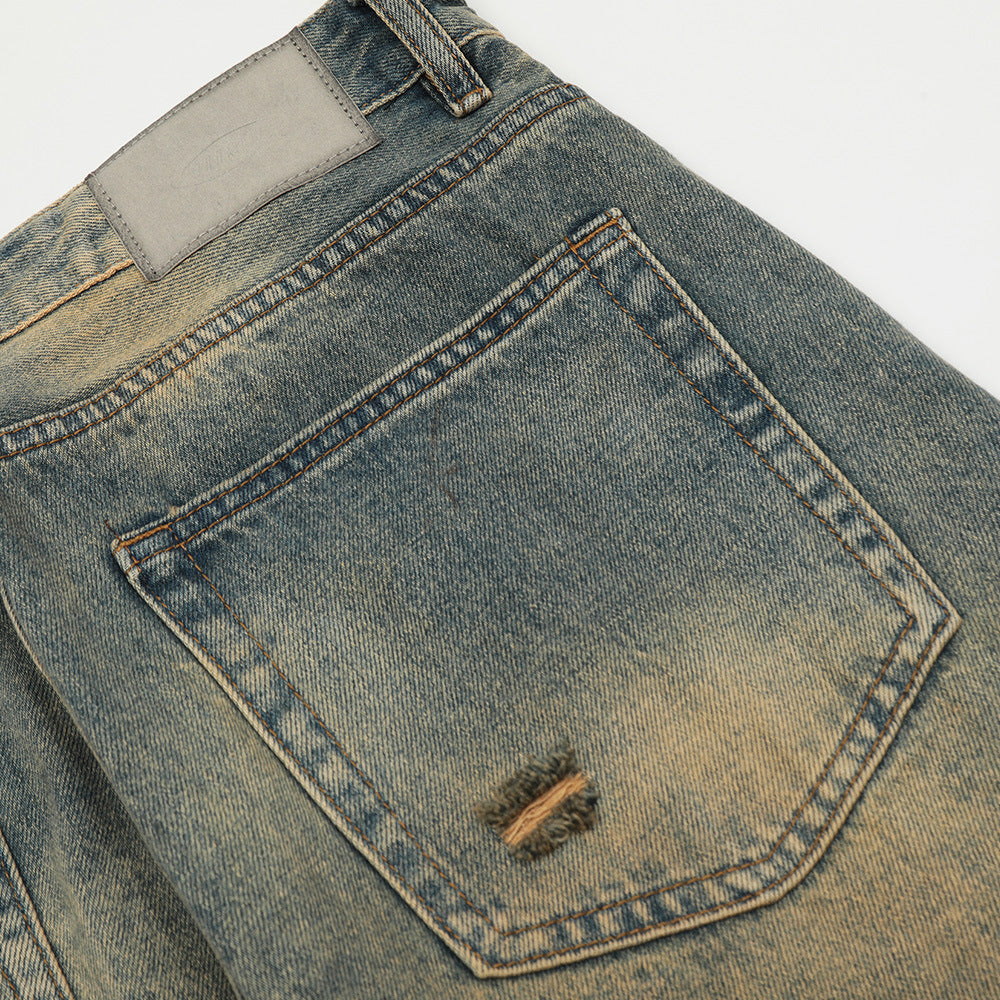 Fashion American Washed Yellow Jeans Men