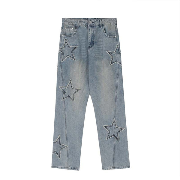 Street Trend Patch Pentagram Cat Whisker Embroidered Jeans Men