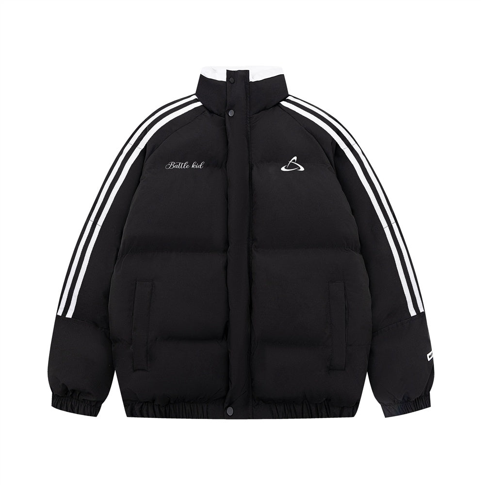 Color-contrasting Pattern Letters Printed Cotton-padded Jacket Men's Winter Warm Stand-up Collar Casual Jacket