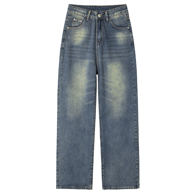 American Style Nostalgic Blue Wide Leg Jeans For Women