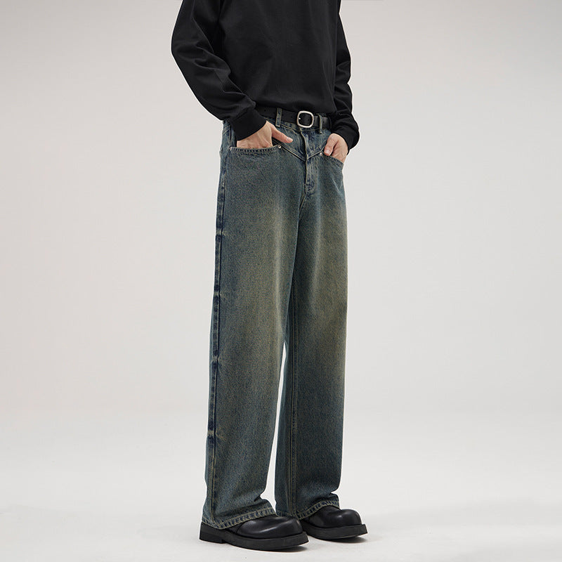 American Retro Washed Decorative Flower Jeans For Men
