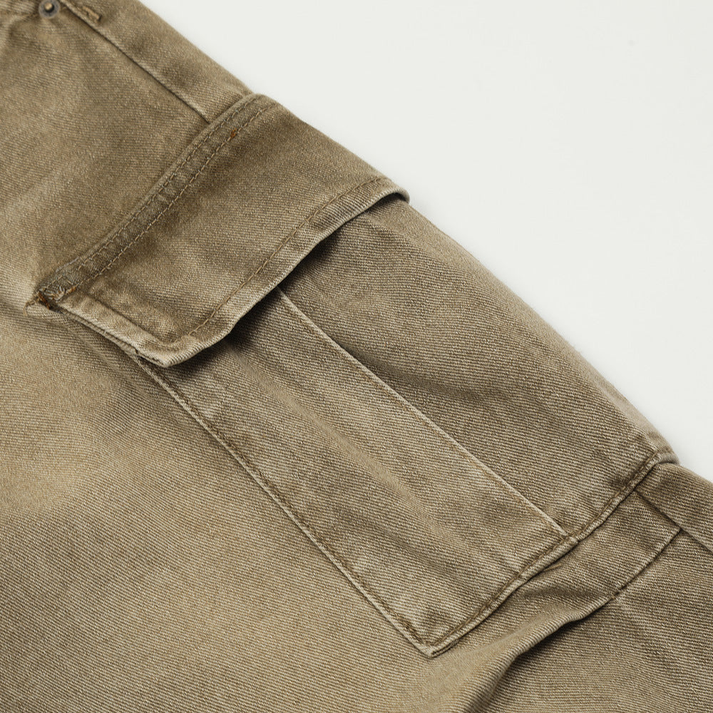 Fashion Waste Soil Pleated Cargo Jeans Men