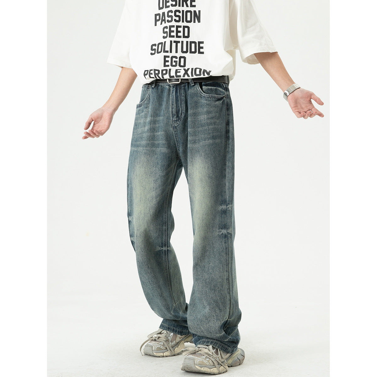 Retro Washed Denim Trousers Bell-bottom Pants