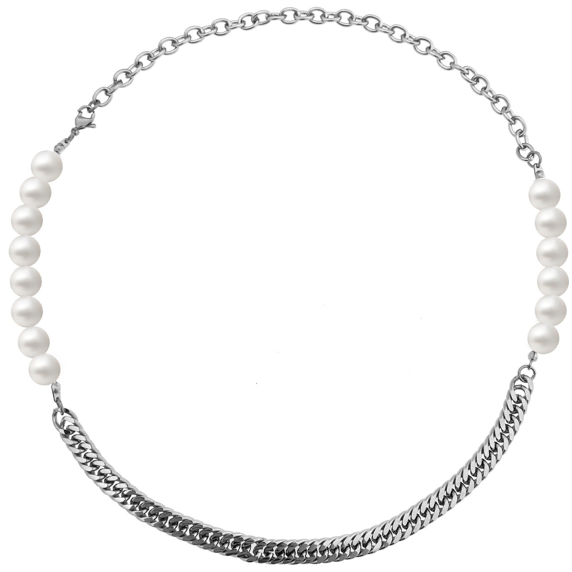 Hip Hop Titanium Steel Stitching Pearl Necklace For Men And Women Trendy Ins Cold Style Sweater Chain Niche Design Accessories