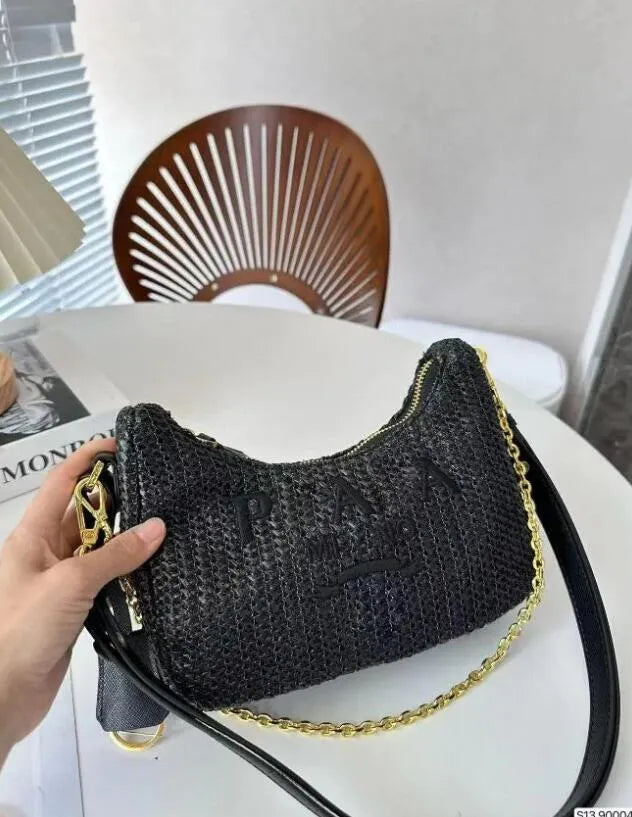 2024 Woman Straw Bags Bucket Bag Nylon Shoulder Hobos Chain Handbags Designer Crossbody Lady Small Totes