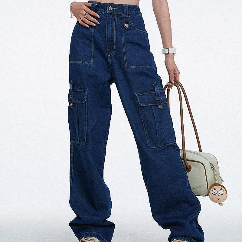 Design Sense American Retro High Waisted Straight Leg Jeans For Women