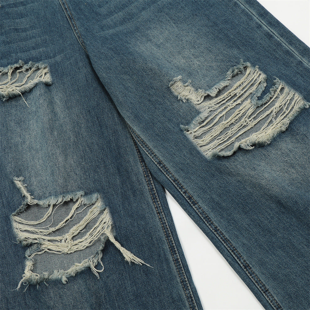 Fashion Wash Hole Wide-leg Jeans Men