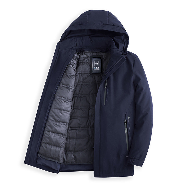 Detachable Liner Men's Hooded Mid-length Down Jacket