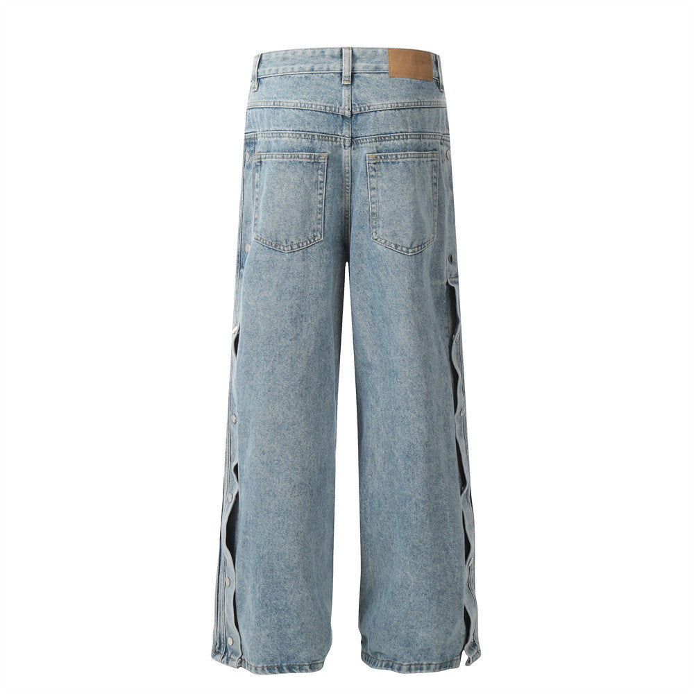 Fashion Side Striped Button Jeans For Men