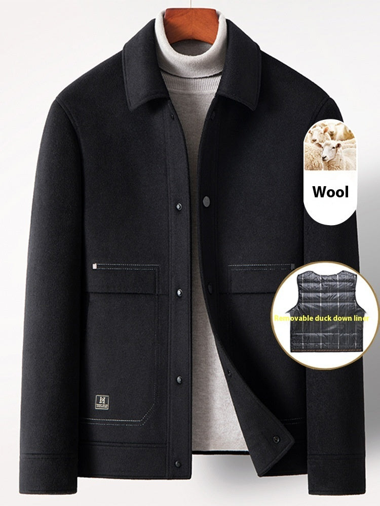 Men's Double-faced Woolen Goods Jacket Coat Detachable Down Feather Liner Thick Casual